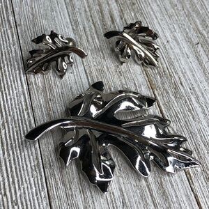 Vintage Silver Leaf Pin Pendant & Clip-on Set